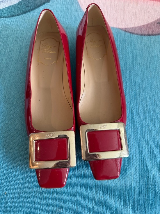 Roger Vivier Shoes - Roger Vivier Red Patent Leather Square with Gold Buckle